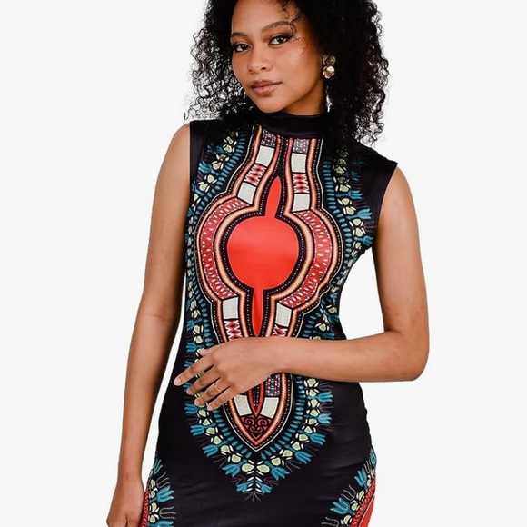 Women’s African Attire Bohemian Dashiki Tribal Vintage Ethnic Midi Dress - Picture 4 of 6
